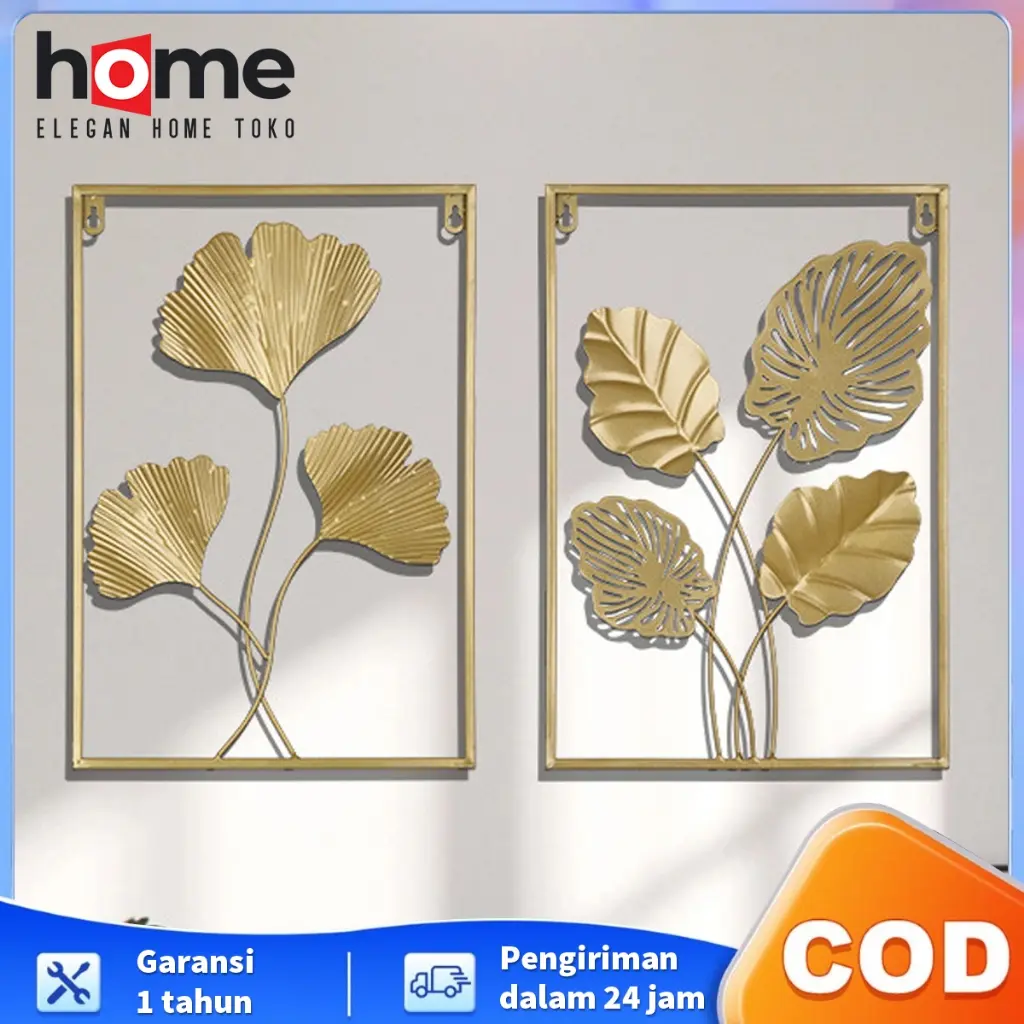 ✨ COD ✨E.HOME Wall Decor Hiasan Dinding Aesthetic Frame Metal Gold Daun Leaf Ginko Scandinavian/WALL Decor Nordic Dinding Besi Sofa Ruang Tamu Decor Aesthetic Bahan Metal 30*40CM
