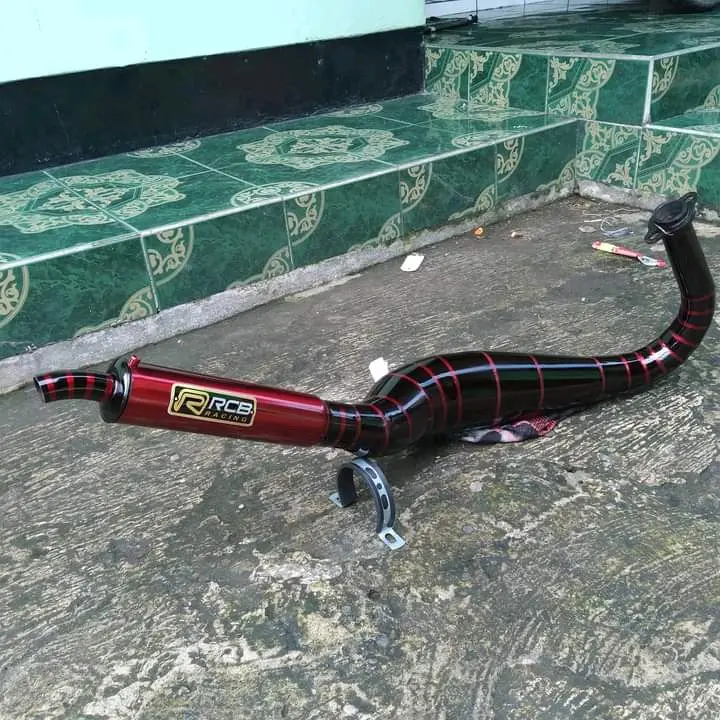 Knalpot King Kolong Cobra Black Red - Plat Variasi Cat Hitam Belang merah -  Motorcycle