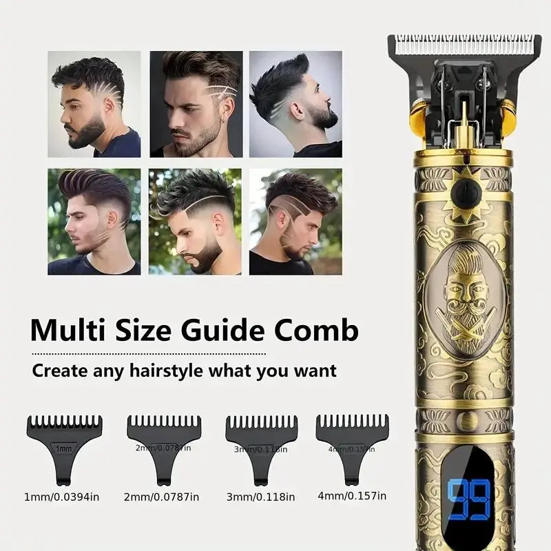 Electric Hair Clipper Set for Men's Gift, 1 Set Professional Barber Hair Clipper Machine, Beard Trimmer Shaver Kit 7