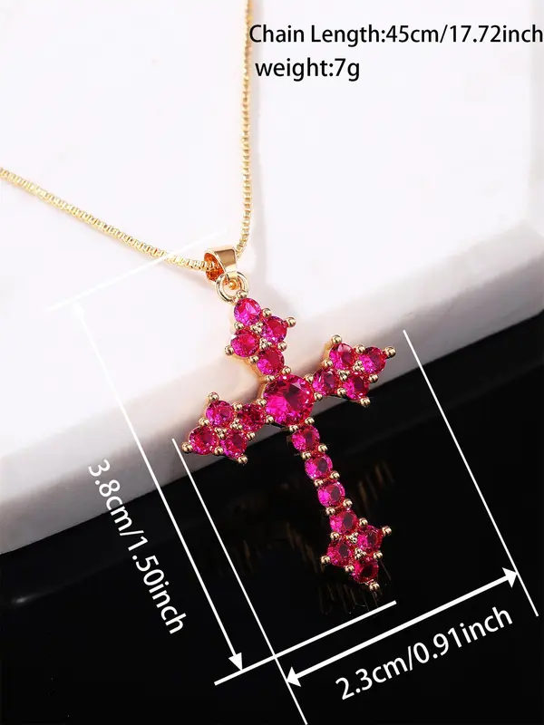 Rhinestone Cross Pendant Necklace for Women,  Fashion Jewelry for Party, Daily Clothing Decor, Trendy Jewelry for Birthday Gift 2