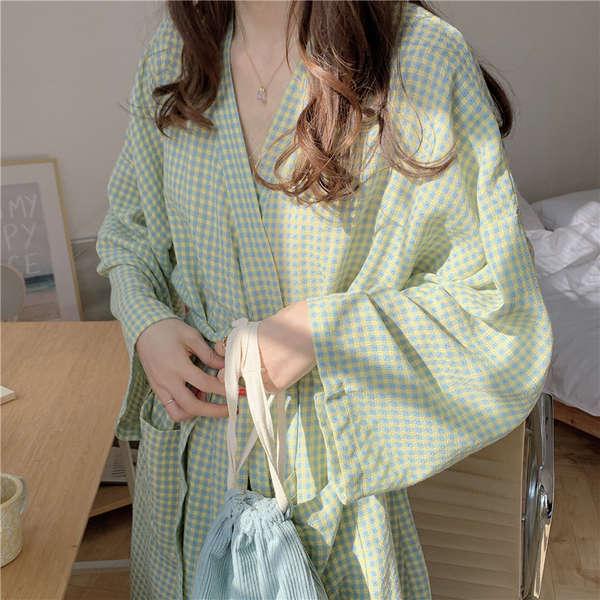 Product Introduction of Nữ Áo Choàng Tắm Kẻ Sọc Đơn Giản, Váy Ngủ Dài Tay, Quần Áo Gia Đình 14