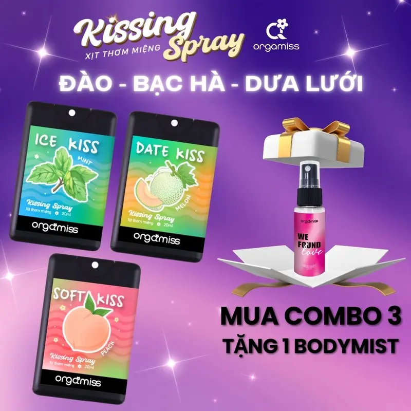 [MUA COMBO TẶNG Body Mist] Xịt Thơm Miệng Kissing Spray ORGAMISS Hương Trái Cây Kẹo Ngọt Thơm Mát Mùi Bạc Hà Dung Tích 20ml Xịt Miệng Cho Nam Nữ 6