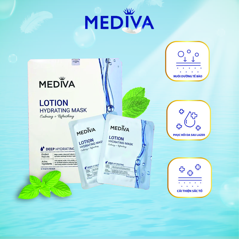 Mặt Nạ Colagen Mediva, Mặt Nạ Dưỡng Trắng Da Siêu Cấp Ẩm. Một Hộp 10 Miếng Nâng Cấp Làn Da Collagen Skincare