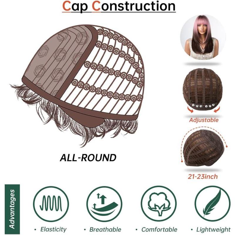 Local shipping-testar Long Ombre Pink Black Wigs For Black Women Straight Pink Brown Wigs With Thick Bangs Cosplay Wigs Colorful Wigs Synthetic Layered Hair Wigs For Daily Use 5