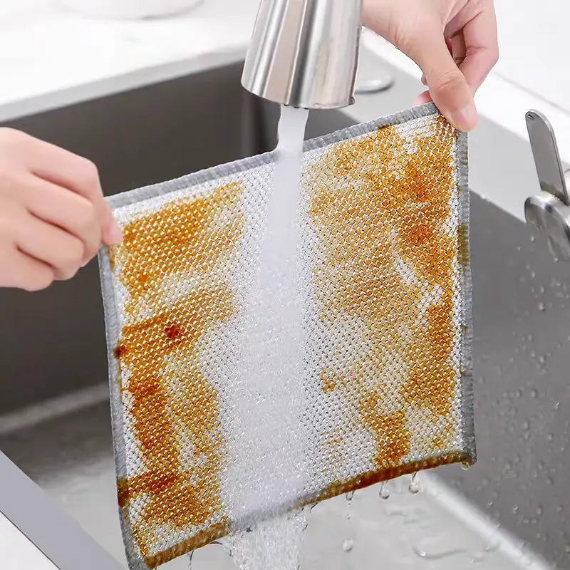 5 cái-Khăn lau đa năng dệt từ sợi thép - Bền bỉ, chịu mài mòn, dễ dàng vệ sinh, hiệu quả tẩy rửa. 3