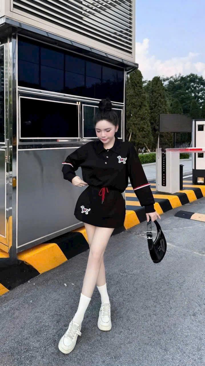 Product Introduction of Váy nữ sét croptop tay dài mix chân váy chữ A tone màu Đen và màu Be - 2000Closet - Lịch, Women 14