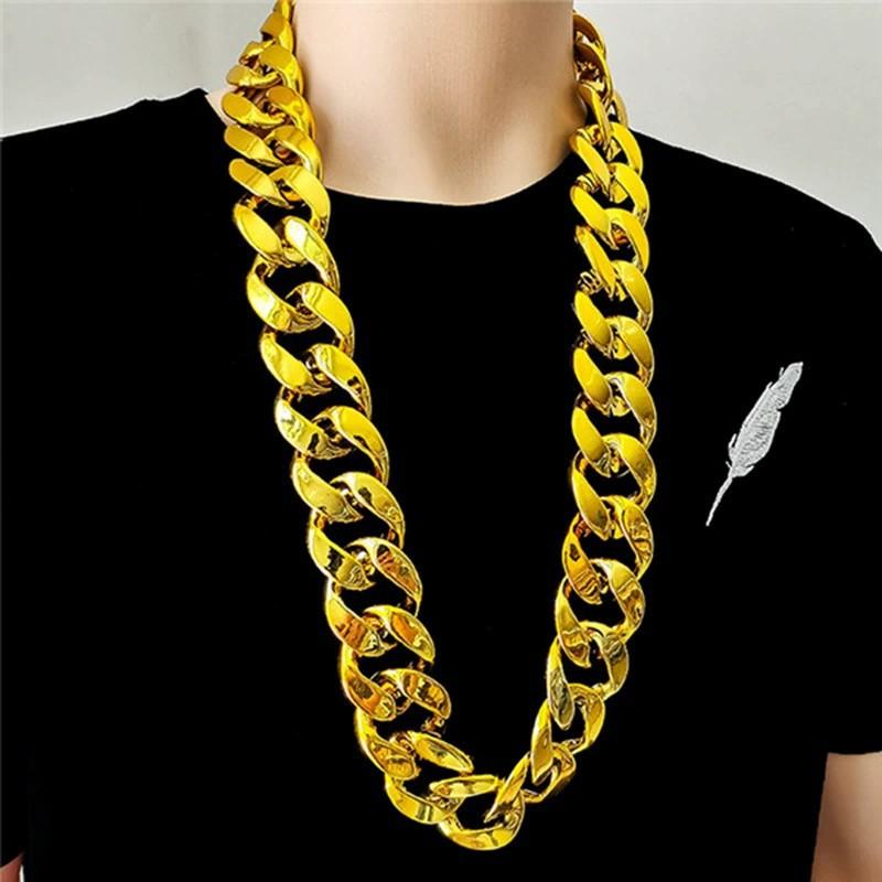 Vòng Cổ Dây Chuyền Chunky Lớn Bằng Nhựa Vàng Hip Hop Phụ Kiện Rapper Trang Sức…