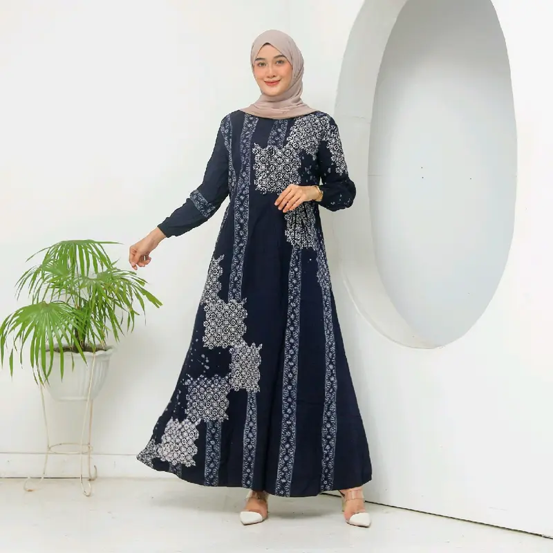 Panda jaya gamis twill ori premium  Wanita  Muslim   Panjang encim Daun pare Dress Rayon Katun 2