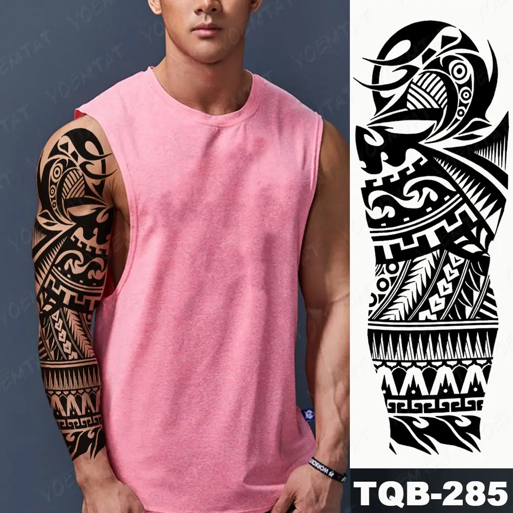 Hình Xăm Tay Áo Lớn Cho Nam, Hình Xăm Cơ Học Đầy Đủ, Totem Maori Màu Đen, Không Thấm Nước, Tạm Thời, Robot, Rùa, Người Lính Cosmetic