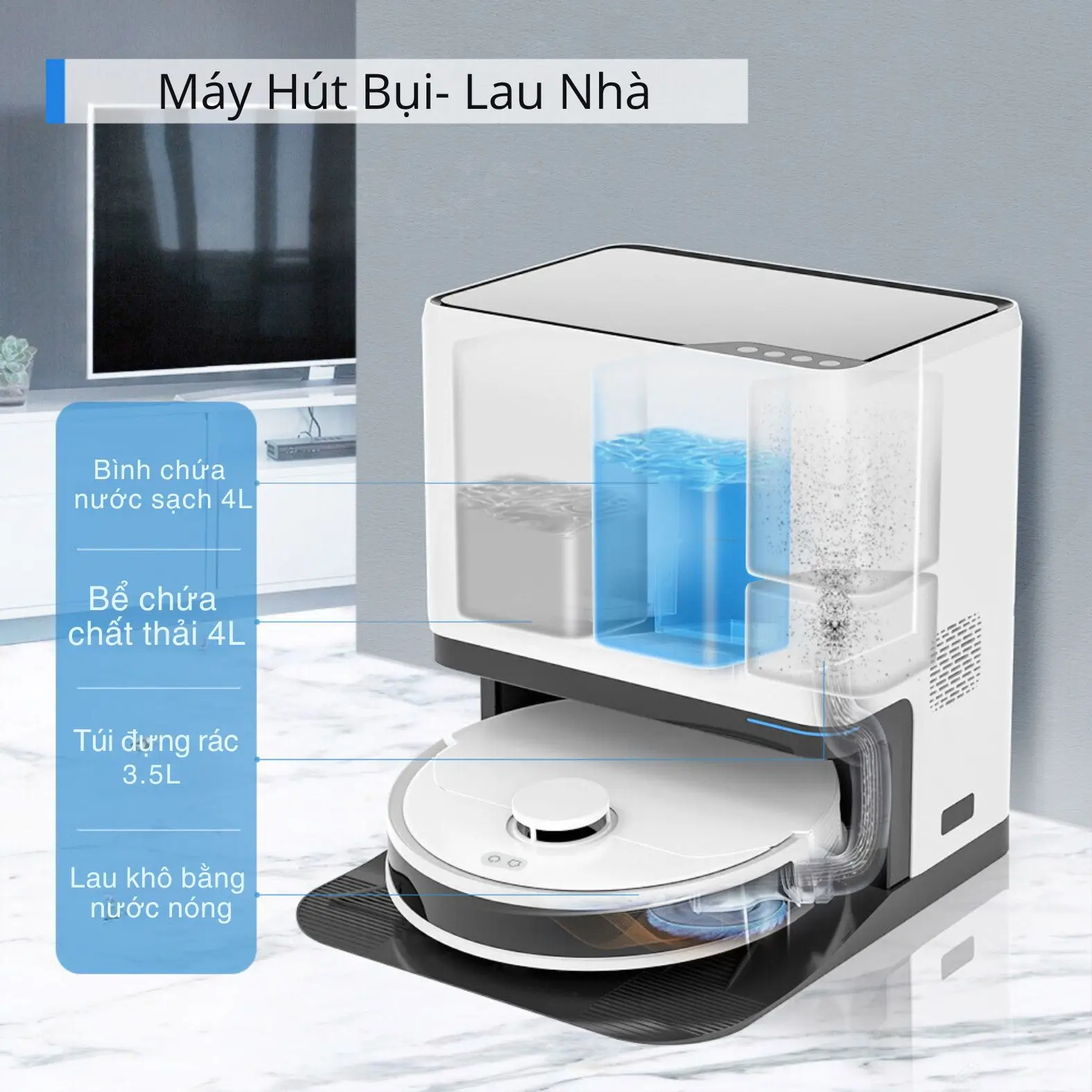 Robot Hút Bụi Thế Hệ Mới, Tự Động Nạp Nước & Điện Thông Minh YUNA-X20 MAX