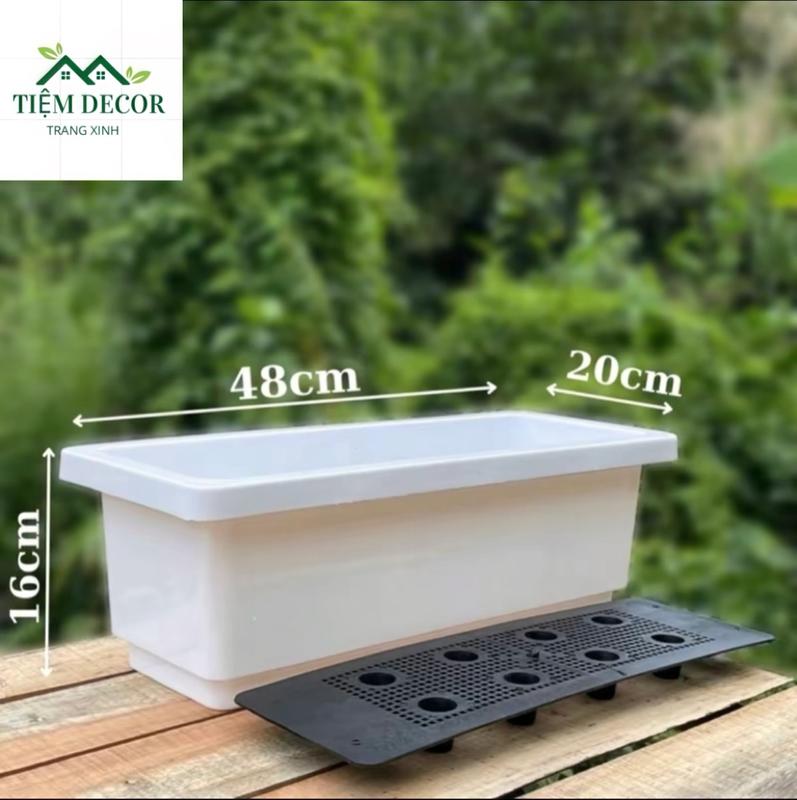 COMBO 3 Chậu nhựa trồng hoa - trồng rau - trồng cây cảnh hình chữ nhật thông minh KT 48X20X16cm