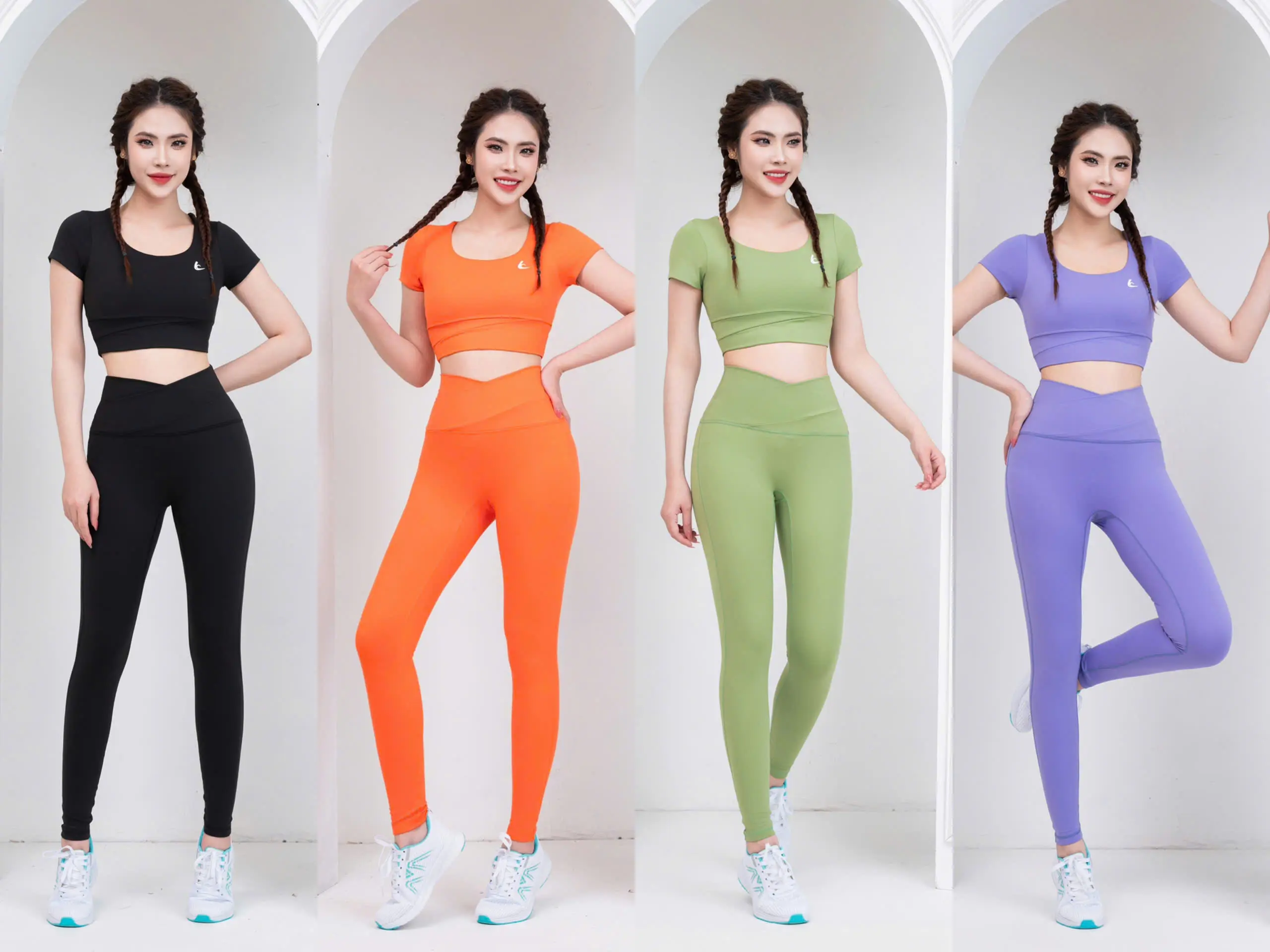 Bộ đồ tập thể thao gym yoga pilates kèm mút ngực | quần legging cạp cao nâng mông tôn dáng