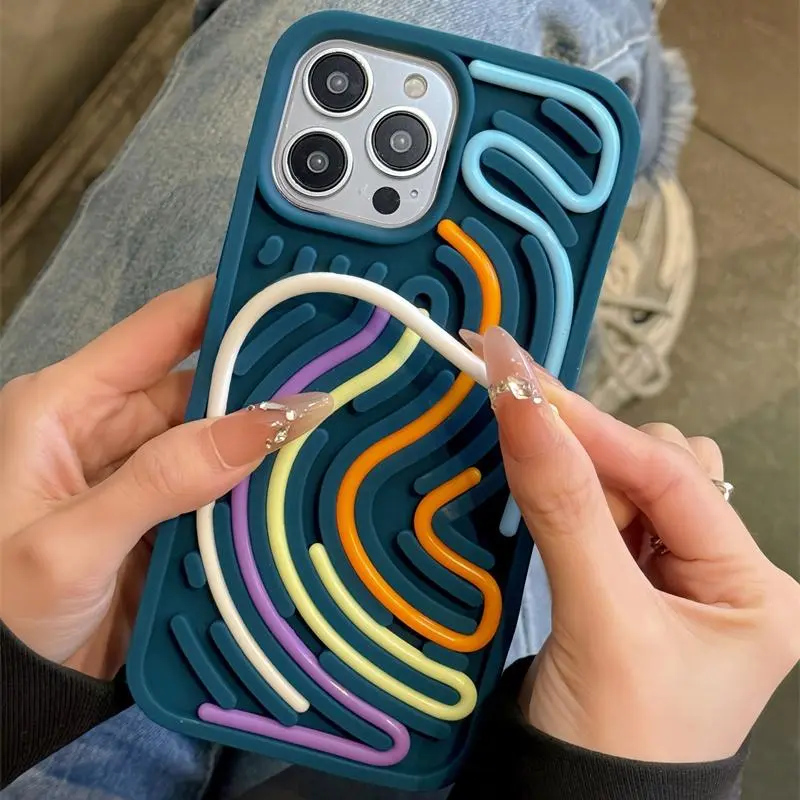 Creative Puzzle Line Phone Case, 1 Count Silicone Phone Protective Cover, Phone Accessory Compatible with iPhone 11 12 13 14 15 16 Pro Max 2