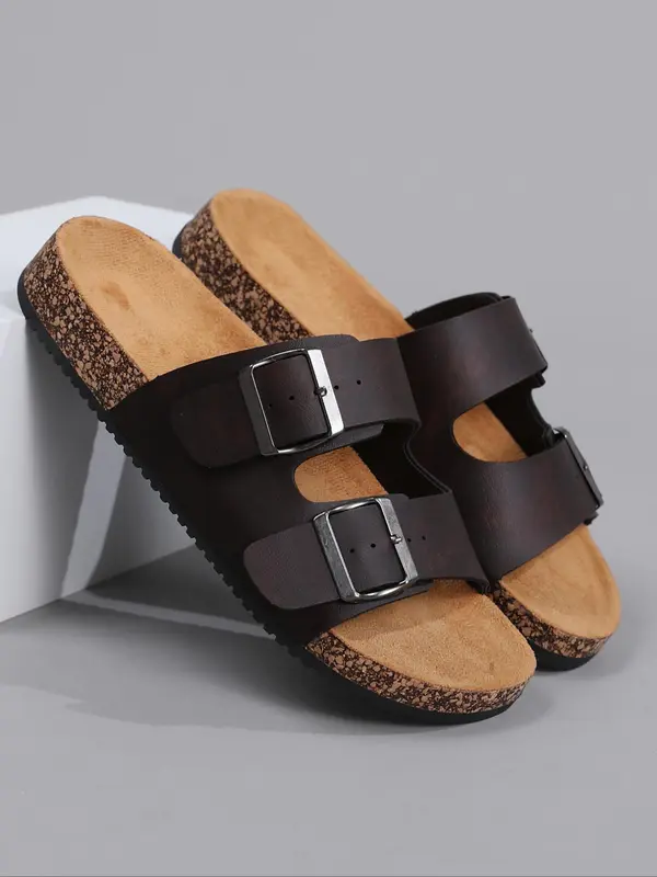 Men's Vintage Cork Design Slippers, Casual Comfortable Non-slip Slippers for Beach, Breathable Sports Sandals for Daily Wear, Boy 8