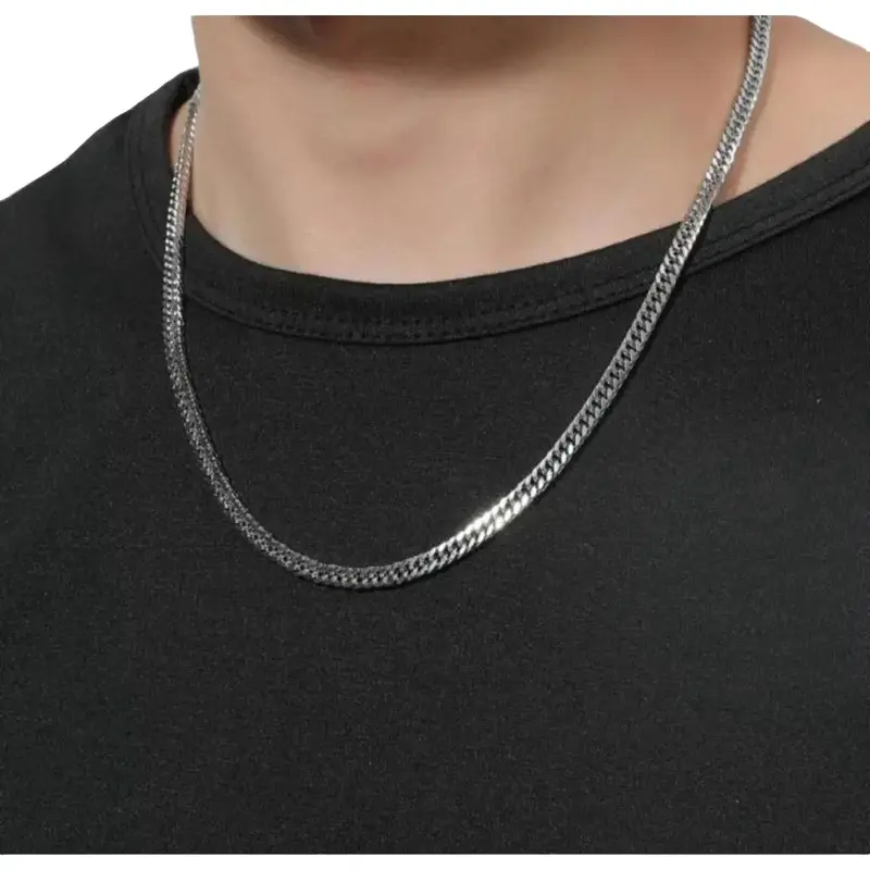 Kalung Titanium Rantai Pria Silver Anti Karat Hitam Stainless Tipe 316L - Aksesoris Fashion Unik dan Keren - Kulit 0