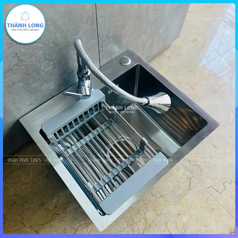 [45x40cm] Chậu Rửa Bát Inox 1 Hố Màu Inox Mờ Xước Cỡ Nhỏ, Bồn Rửa Bát 1 Hộc Inox 304 Cỡ Nhỏ 4