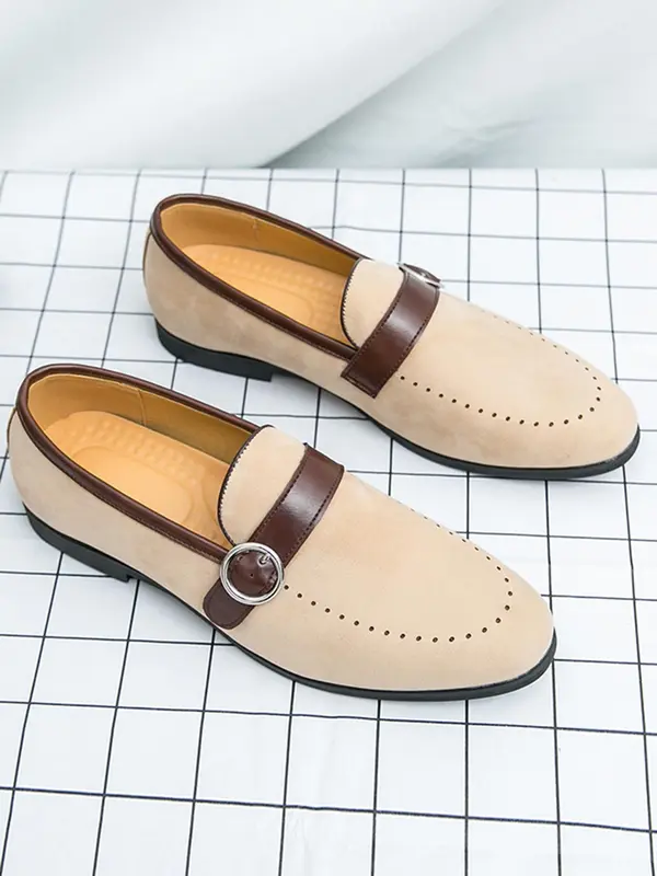 Men's Fashionable Patchwork Design Slip on Dress Shoes, Casual Comfortable Loafers for Daily Wear, Business Style Shoes for Men, Boy 4