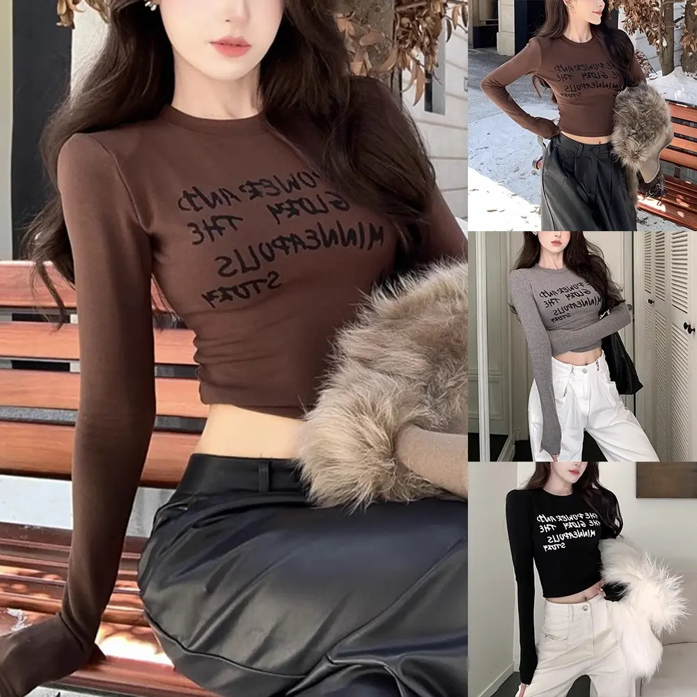 Áo Thun Tay Áo Dáng Ôm, Ngắn, Cô Gái Nóng Bỏng, In Chữ