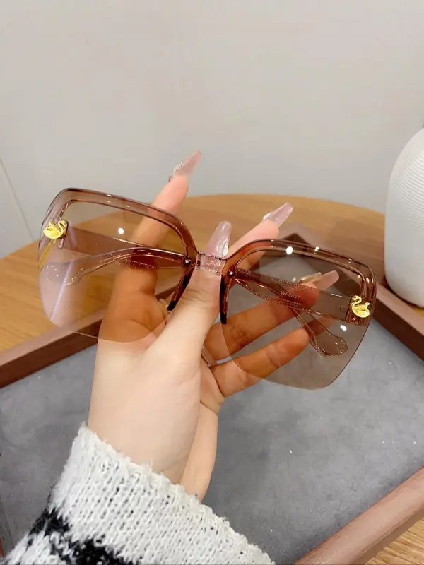 Unisex Vintage Frameless Square Sunglasses, Trendy Sunglasses for Everyday Use, Fashion Accessories for Outdoor Activities 2