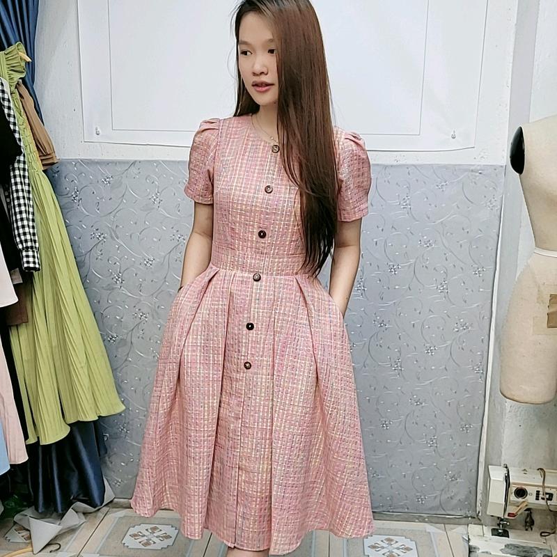 Váy thiết kế L2 chất kẻ thô 2 lớp có túi