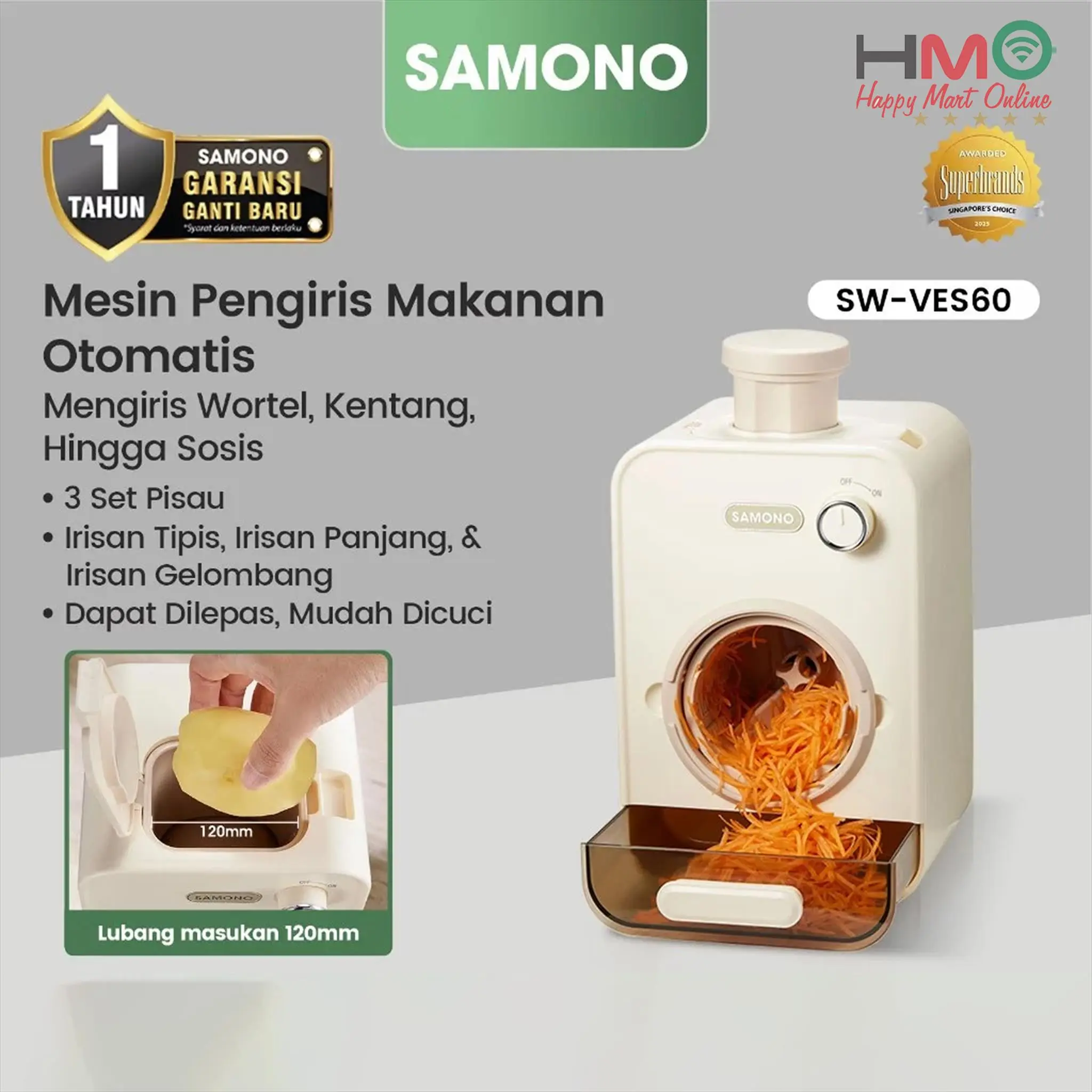 Samono Slicer Pemotong Buah Sayur Otomatis SW-VES60 Samono Multi Vegertable Slicer Buah Elektrik SW VES 60