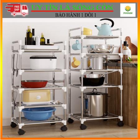 Kệ Bếp Để Xoong Nồi Chảo Inox 5 Tầng Tặng Móc Treo Muỗng Kitchen Nhà Bếp keg i