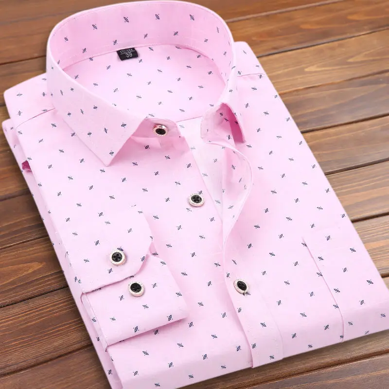 Spring and Autumn Popular Shirt Men's Long-Sleeved Korean Style Men's Shirt Thin Casual Printed Middle-Aged and Elderly Shirt Youth 12 Pieces