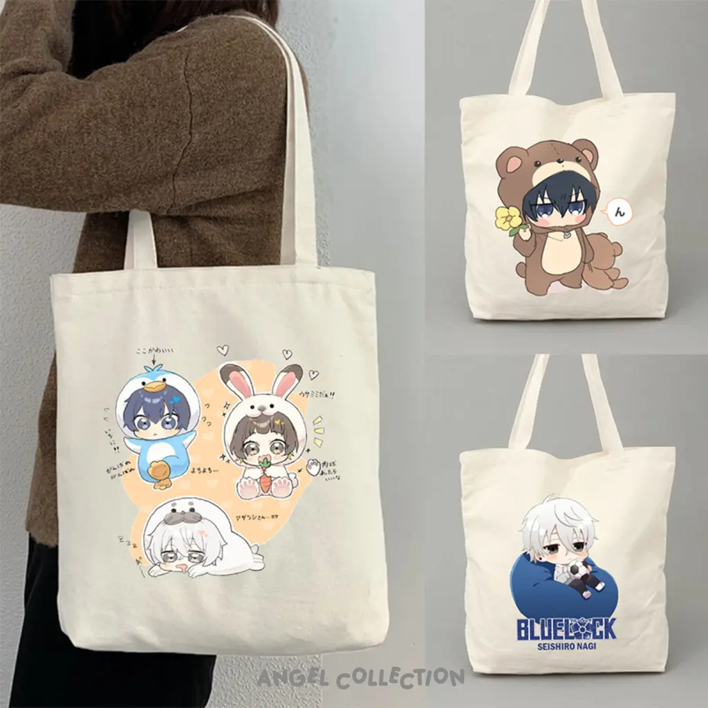 Tas Tote Bag 100% Kanvas Resleting Blue Lock Anime Aesthetic Ukuran 30x40