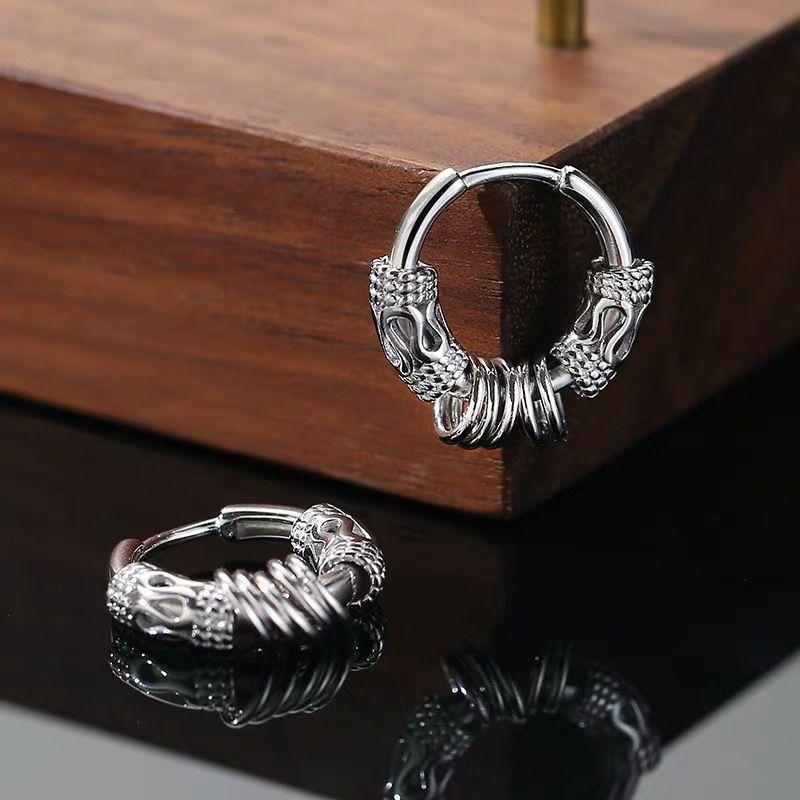 Bông Tai Punk Rock, Dành Cho Nam Và Nữ, Thép Không Gỉ Không Gây Dị Ứng, Vàng 18K, Đen, Bạc Sterling S925 Bông Tai Rồng / Khủng Long Cá Tính 4