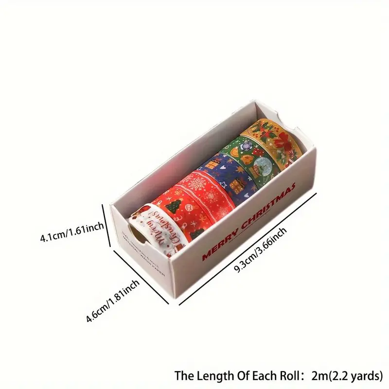 Vintage Christmas Themed Washi Tape Set, 6 Rolls/box Colorful Snowflake & Elk & Tree Pattern Decorative Tape, DIY Decorative Tape for Gift Wrapping 1