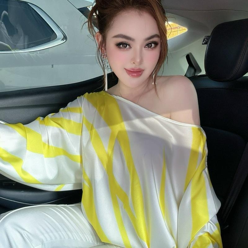 Áo lụa sọc VÀNG tay dài R180 Trang Nemo 2