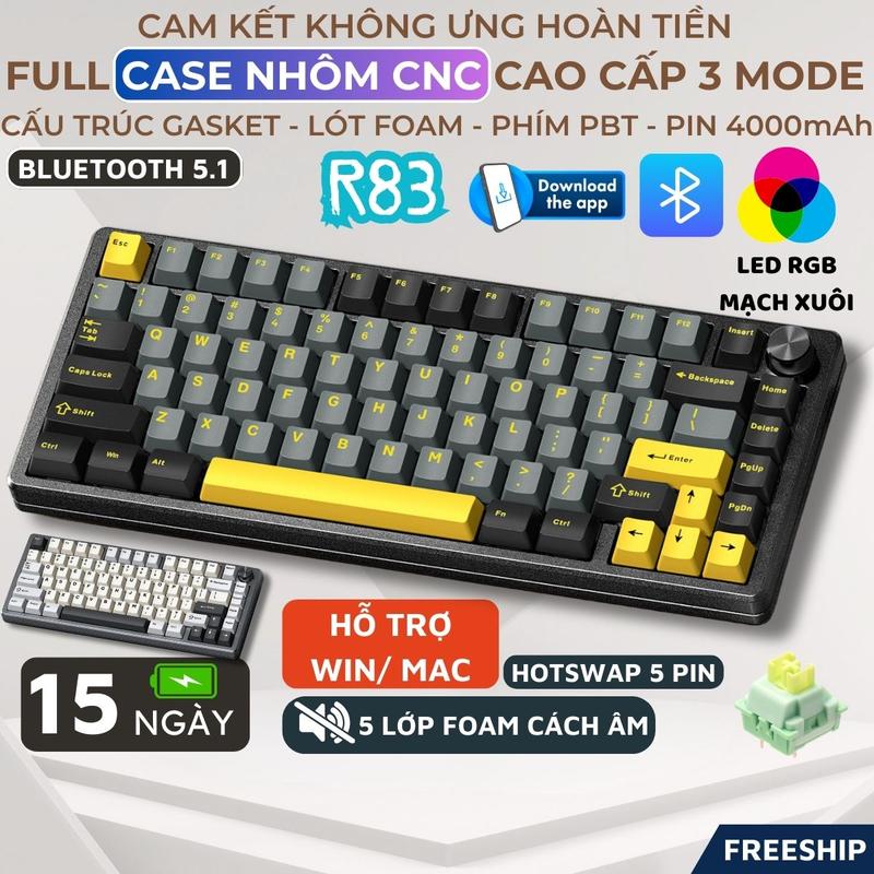 Bàn Phím Cơ Bluetooth Full Case Nhôm CNC Dark Alien R83 Led RGB 3 Mode Lime Switch HOTSWAP 5 PIN