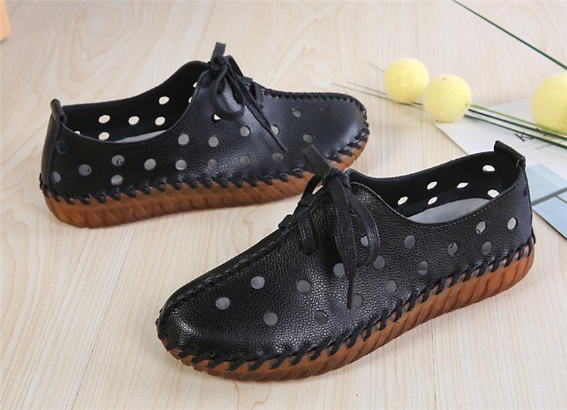 Product Introduction of Leather hand stitched single shoes Soft soled mother shoes lace-up retro fashion casual shoes flat women's shoes 20