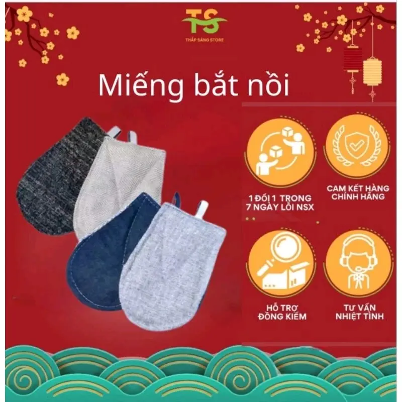 Bộ 2 miếng nhấc nồi treo đầu dây móc chịu nhiệt cao