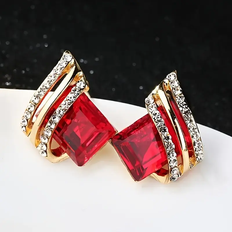 Luxurious, Elegant, Fashionable, And Sparkling Artificial Crystal Geometric Earrings, Women's Party Jewelry, Christmas And New Year Jewelry Gifts 4