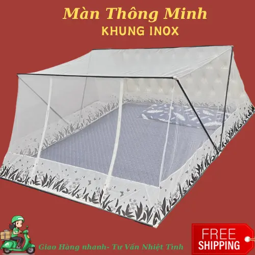 Màn Thông Minh (Khung INOX) CÓ VIỀN HOA - Gấp gọn khi không sử dụng - Tiện Lợi ( Bảo Hành 12 Tháng ) màn ngủ chống muỗi