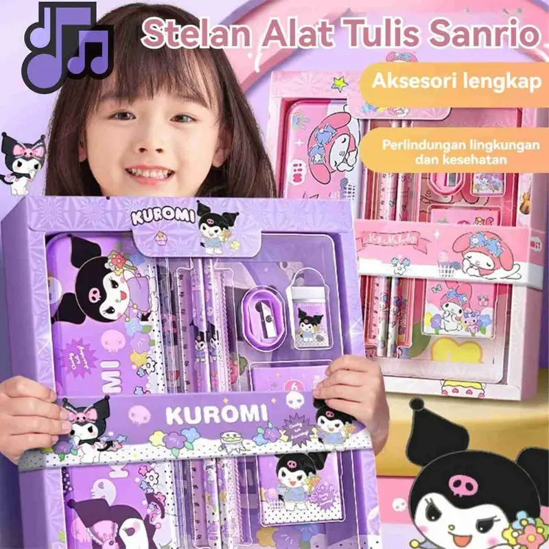 Kotak Pensil Anak Set 7 in 1 Stationery Hadiah Anak Sanrio Alat Tulis Set Kuromi My Melody Cinnamorollbrae 8