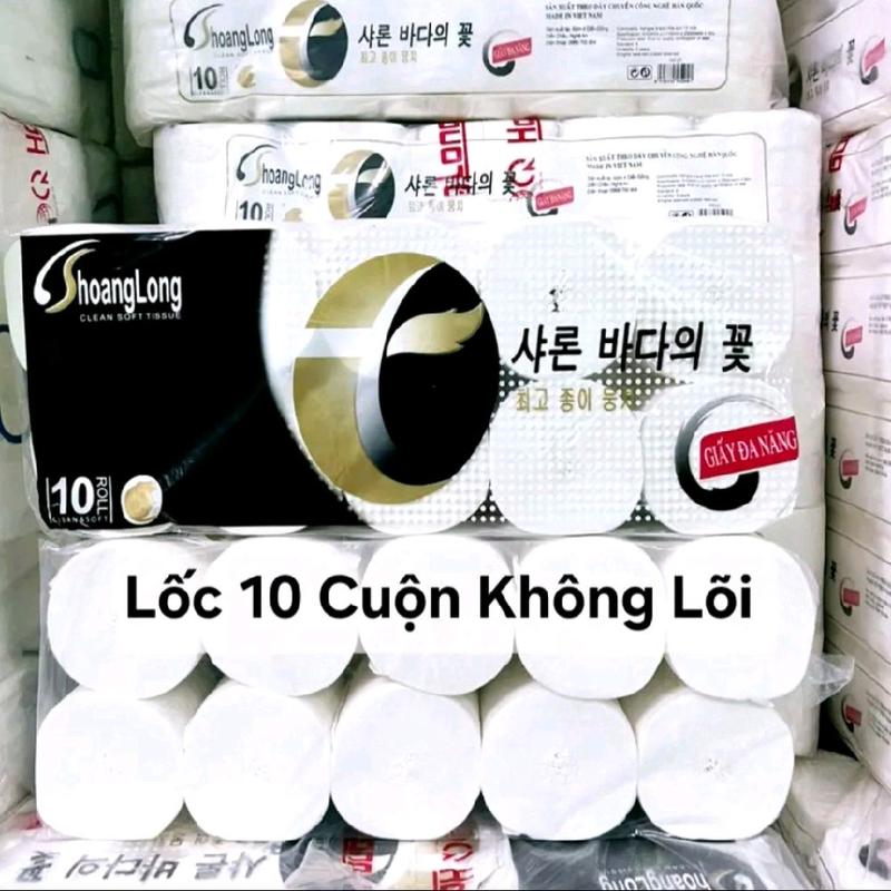  Combo 5 Lốc  Giấy Vệ Sinh Hoàng Long Không Lỏi - 10 Cuộn Lốc Phôi Giấy Đẹp 