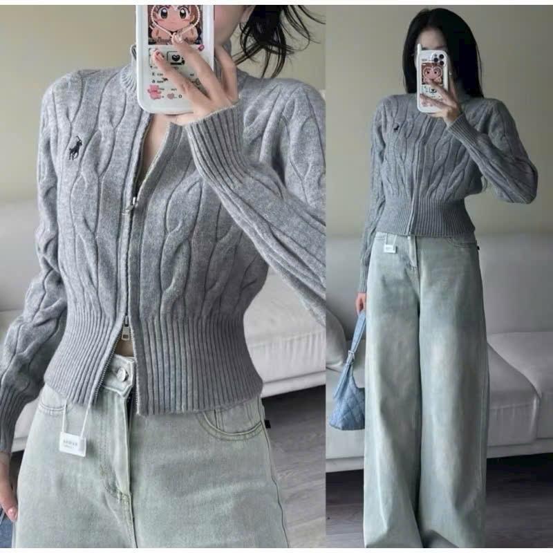 Áo Khoác Len Vặn Thừng Khoá Kéo 2 Đầu Thêu Hình.Chất Len Thừng Phom Ngắn Dáng Croptop. Phong Cách Trẻ Trung,Huyền Thanh Shop Nữ Women Top 3