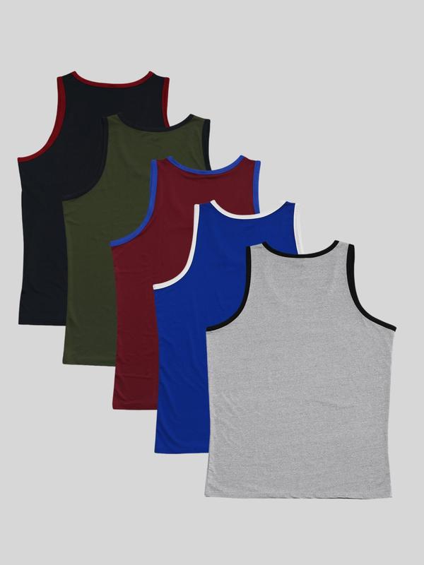Men's Solid Color Contrast Trim Round Neck Tank Top, Regular Fit Breathable Comfortable Sleeveless Top for Gym Workout Running, Casual Sporty Top for Summer 7