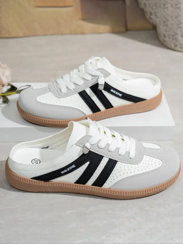 Women's Fashionable Lace Up Sneakers, Casual Breathable Comfortable Sports Slide, Female All-match Round Toe Shoes for Daily Wear, Closed 8