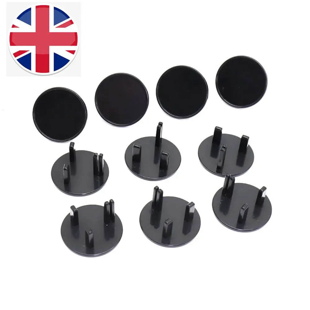 Black Baby ABS Round Shape UK Power Socket Guard Protector Plug Cover Safety Power Protection Cover 10Pcs