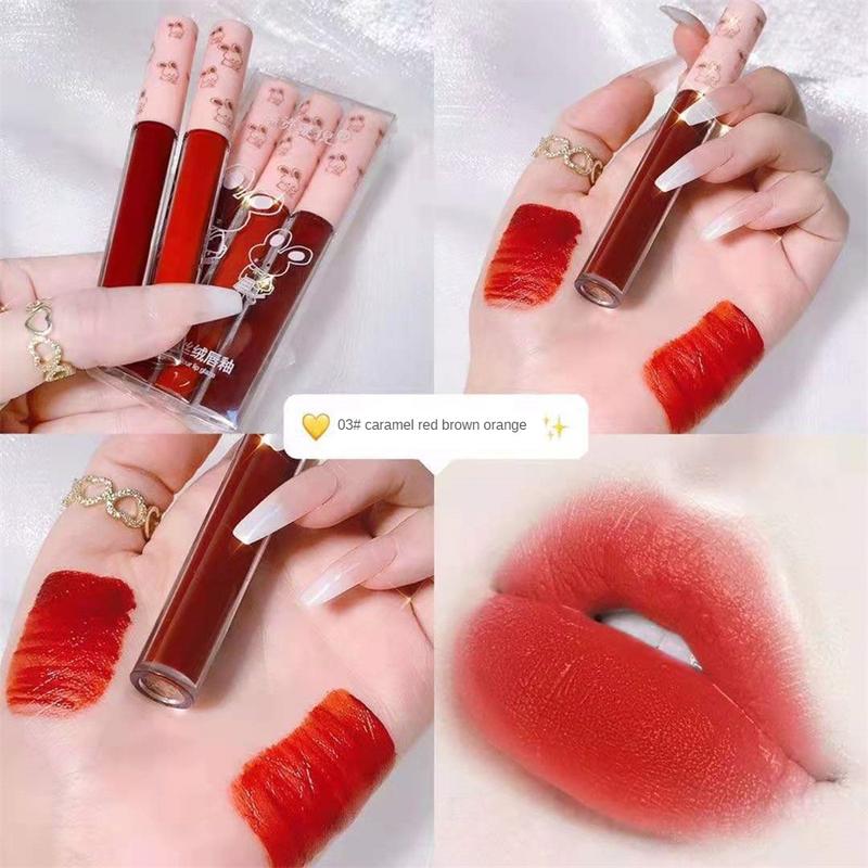 Son Bóng Nhung Đỏ Mờ, 3 Màu, Không Thấm Nước, Cốc Chống Dính, Son Môi Dạng Lỏng, Cốc Chống Dính, Men Môi 5