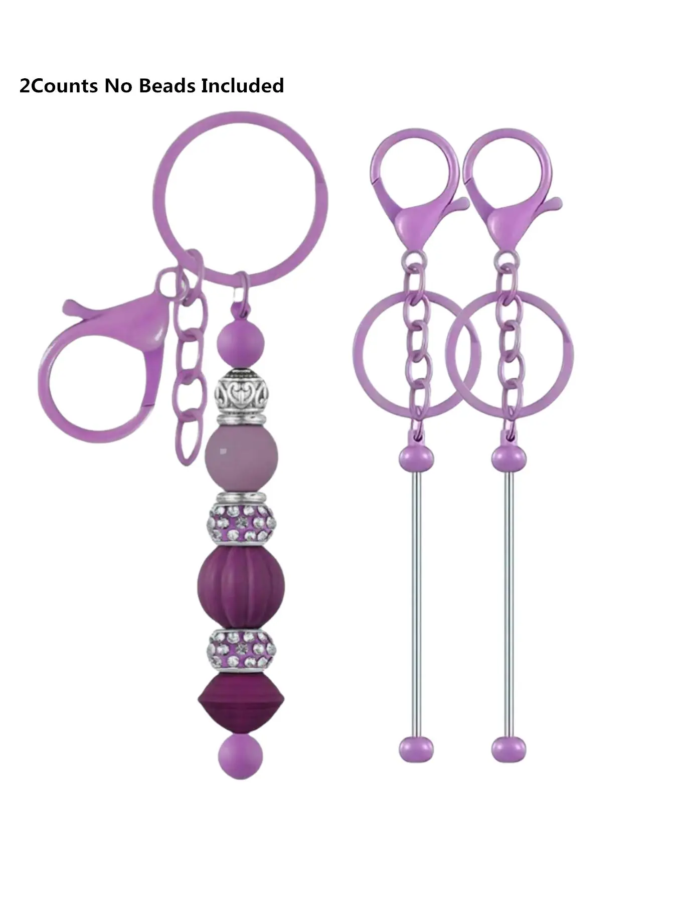 Beaded Decor Diy Metal Bar Keychain, 2counts/set Fashionable Keychain for Women & Men Daily Clothing Decor, Trendy Keychain Making Charms Keychain for Birthday Gift