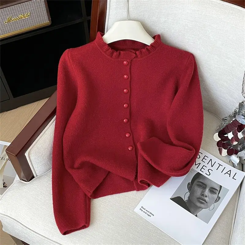 Áo Cardigan Dệt Kim, Mềm Mại Và Bồng Bềnh, Nút Ngọc Trai, Phong Cách Mùa Thu Và Mùa Đông, Thiết Kế Tai Ngọt Ngào Hàng Mới Về, Áo Khoác, Ngàn Gió Vàng, K055