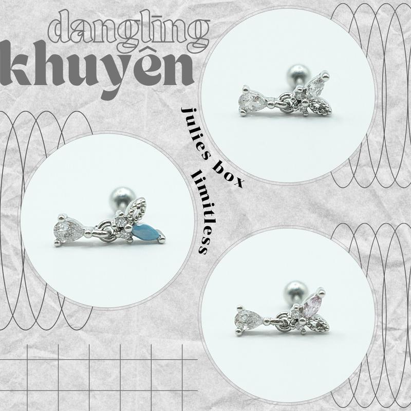 [1 Chiếc] [BẤM] Khuyên Tai Dangling Butterfly Cách Điệu Unisex Màu Bạc Đuôi Bi Không Gỉ Bông Tai Julies Box 66