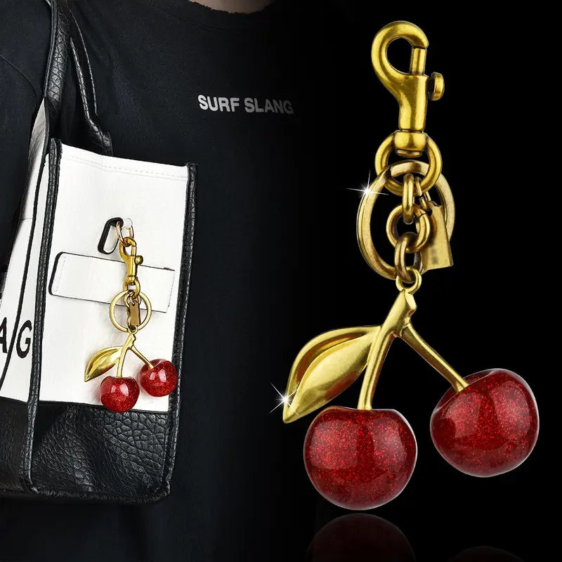 Móc Chìa Khóa Quyến Rũ Túi Anh Đào, Thiết Kế Trái Cherry Đỏ Tinh Tế Dành Cho Phụ Nữ Và Trẻ Em Gái, Mặt Dây Chuyền Túi Xách, Phụ Kiện, Quà Tặng, Móc Chìa Khóa Xe Hơi Tinh Tế, 1 Cái 1