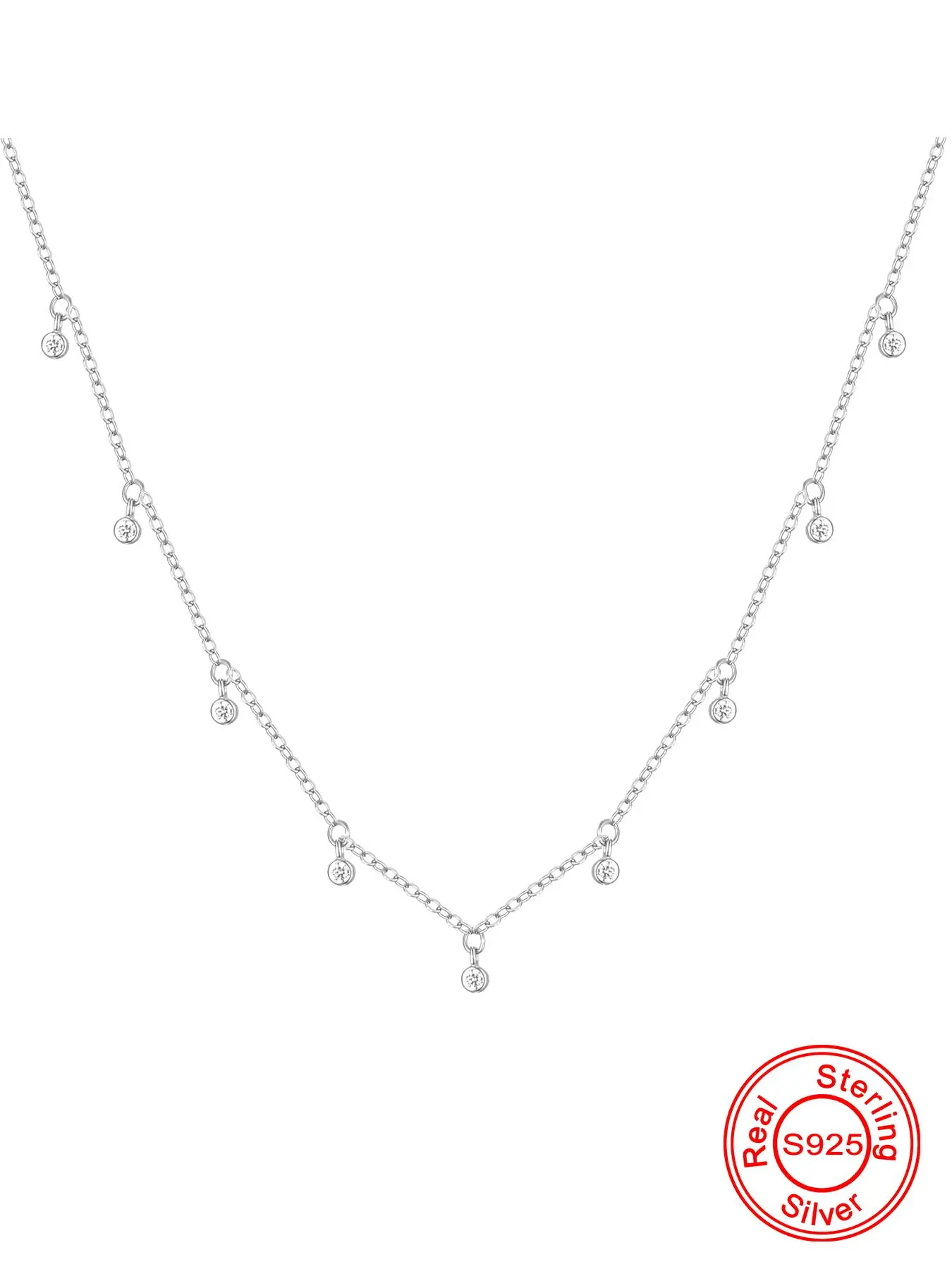 925 Sterling Silver Mini Rhinestones Decor Necklace, Fashion Jewelry for Party, Daily Clothing Decor, Trendy All-match & Exquisite Jewelry for Birthday Gift