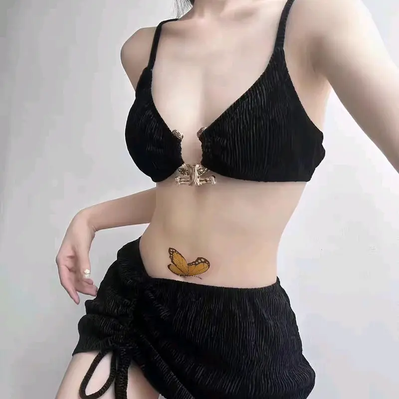 đồ bơi , bikini nhung 3 món áo quần và váy rút dây đen Nữ 3