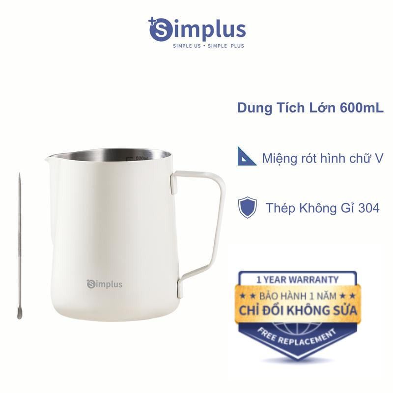SimplusVN Ca Đánh Sữa Kèm Kim Vẽ Latte NPBH001, Dung Tích Lớn 600mL, Thép Không Gỉ 304